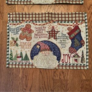 6 Christmas Holiday Tapestry Placemats with Santa Stocking Gingerbread man Star